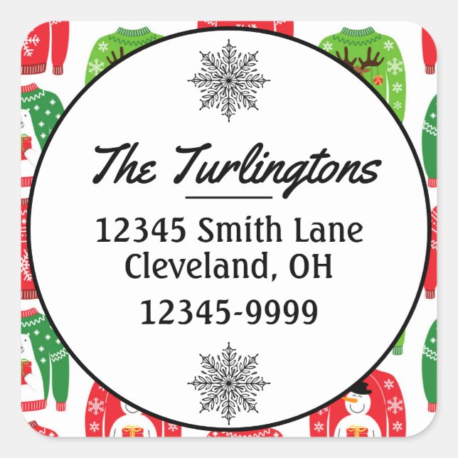Ugly Xmas Sweaters Polar Bear Return Address Square Sticker (Front)