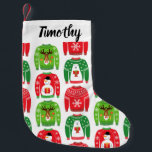 Ugly Xmas Sweaters Polar Bear Snowman Rudolf Red<br><div class="desc">Add some Ugly to your Christmas this year with this stocking. Create a beautiful Christmas gift for everyone you love. This design features an adorable ugly Christmas sweater pattern with polar bears, Rudolf the Red-Nosed Reindeer, and funny snowmen in red, green and white. There are coordinated gift bags, wrapping paper,...</div>