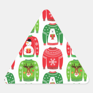 Ugly Xmas Sweaters Polar Bear Snowman Rudolf Red Triangle Sticker
