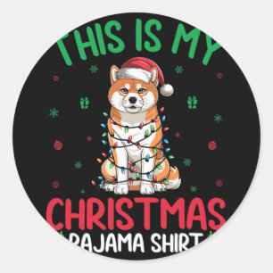 Ugly Xmas Tree Lights Santa Akita Inu Dog Christma Classic Round Sticker