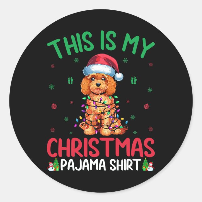 Ugly Xmas Tree Lights Santa Apoo Dog Christmas Paj Classic Round Sticker (Front)