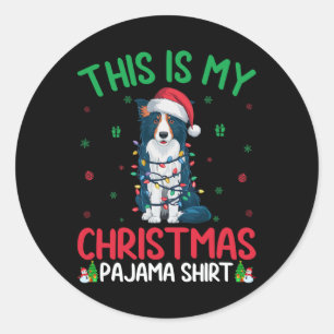Ugly Xmas Tree Lights Santa Border Collie Dog Chri Classic Round Sticker