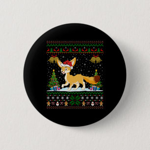 Ugly Xmas Tree Lights Santa Hat Fennec Fox Christm 6 Cm Round Badge