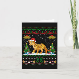 Ugly Xmas Tree Lights Santa Hat Leopard Christmas  Card