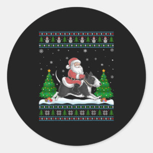 Ugly Xmas Tree Santa Riding Rat Terrier Dog Christ Classic Round Sticker