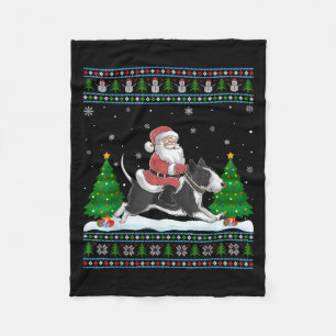 Ugly Xmas Tree Santa Riding Rat Terrier Dog Christ Fleece Blanket