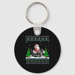 Ugly Xmas Tree Santa Riding Rat Terrier Dog Christ Key Ring