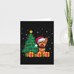 Ugly Yorkshire Terrier Santa Hat Christmas Lights  Card