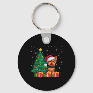 Ugly Yorkshire Terrier Santa Hat Christmas Lights  Key Ring
