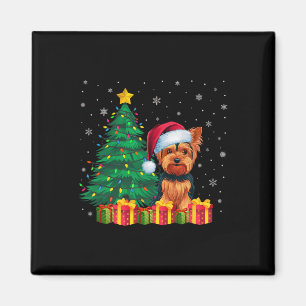Ugly Yorkshire Terrier Santa Hat Christmas Lights  Magnet