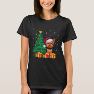 Ugly Yorkshire Terrier Santa Hat Christmas Lights T-Shirt