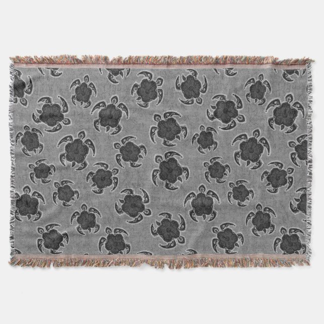 Uhane Honu Hibiscus Batik Hawaiian Turtle Throw Blanket (Front)