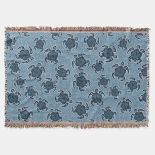 Uhane Honu Hibiscus Batik Hawaiian Turtle Throw Blanket