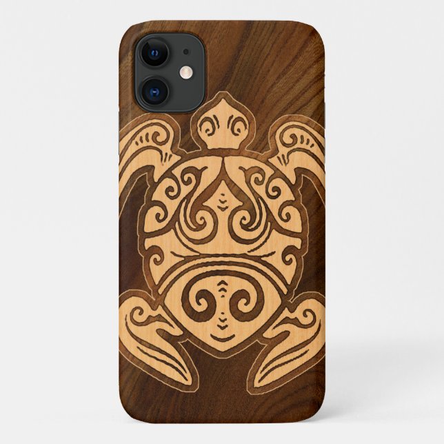 Uhane u’i Honu Faux Wood Hawaiian Turtle Case-Mate iPhone Case (Back)