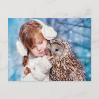 uil en meisje postcard