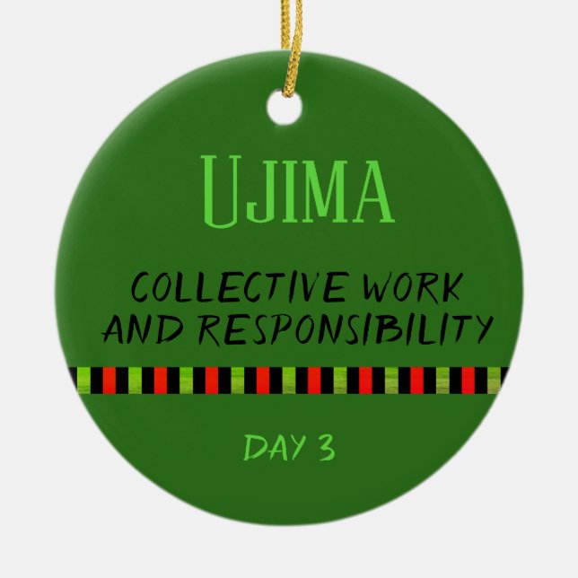 Ujima - Kwanzaa Day 3 Green Ceramic Tree Decoration (Front)