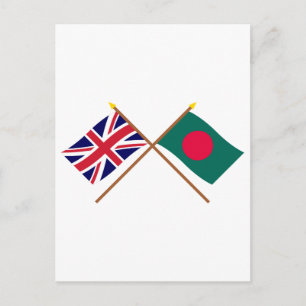 UK and Bangladesh Crossed Flags Postcard