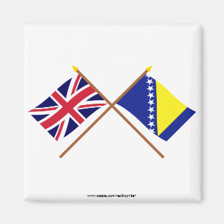 UK and Bosnia & Herzegovina Crossed Flags Magnet