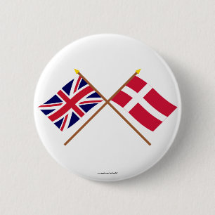 UK and Denmark Crossed Flags 6 Cm Round Badge