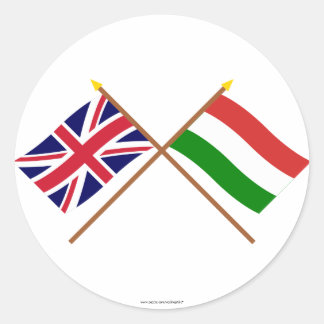 UK and Hungary Crossed Flags Classic Round Sticker