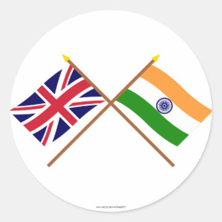 UK and India Crossed Flags Classic Round Sticker