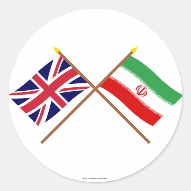 UK and Iran Crossed Flags Classic Round Sticker (Front)