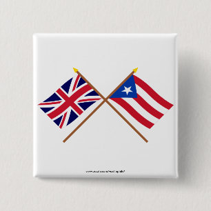 UK and Puerto Rico Crossed Flags 15 Cm Square Badge