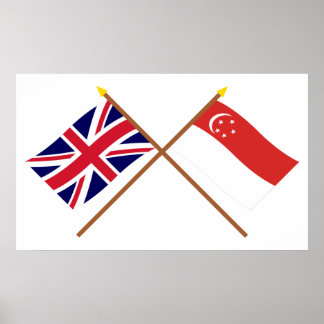 UK and Singapore Crossed Flags Poster