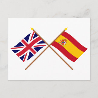 UK and Spain Crossed Flags Postcard