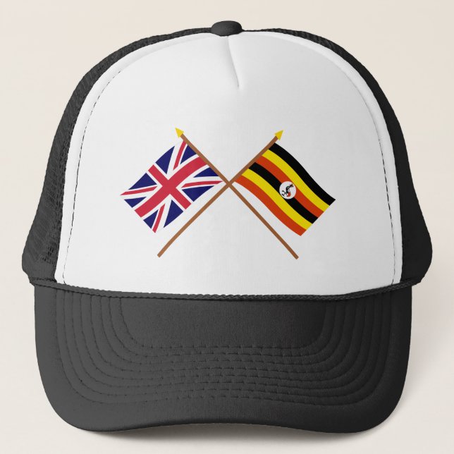 UK and Uganda Crossed Flags Trucker Hat (Front)
