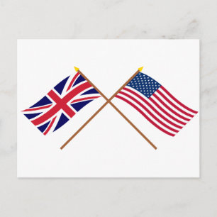 UK and United States Crossed Flags Postcard