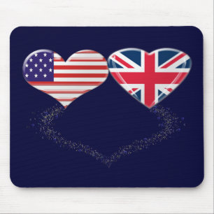 UK and USA Hearts Flag and Ticker tape Mouse Pad