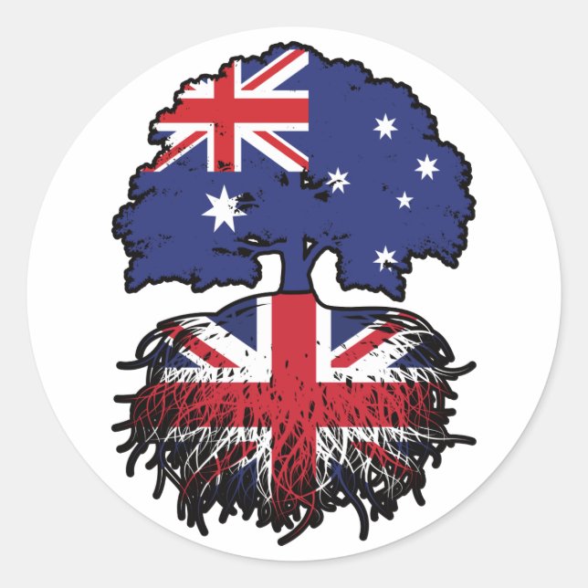 UK British Australian Australia Tree Roots Flag Classic Round Sticker (Front)