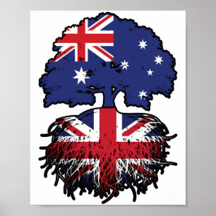 UK British Australian Australia Tree Roots Flag Poster