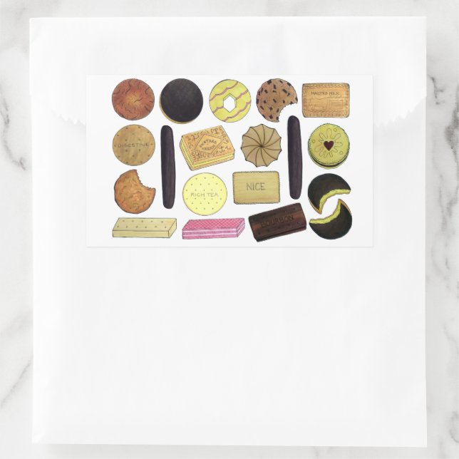 UK British Biscuits Shortbread Rich Tea Digestives Rectangular Sticker (Bag)