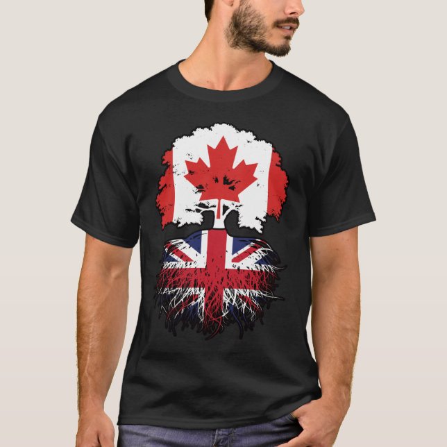 UK British Canadian Canada Tree Roots Flag T-Shirt (Front)
