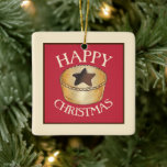 UK British Food Fruit Mince Pie Happy Christmas Ceramic Ornament<br><div class="desc">Design features an original food-themed marker illustration of a British Christmas mince pie with a star cutout on top, and HAPPY CHRISTMAS in a fun font. A staple in the United Kingdom and Ireland during the festive period, the traditional mince pie is a sweet pie consisting of a mixture of...</div>