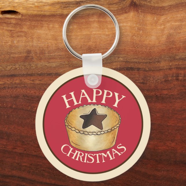 UK British Food Fruit Mince Pie Happy Christmas Key Ring (Back)
