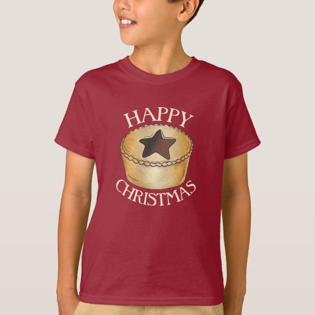 UK British Food Fruit Mince Pie Happy Christmas T-Shirt (Front)