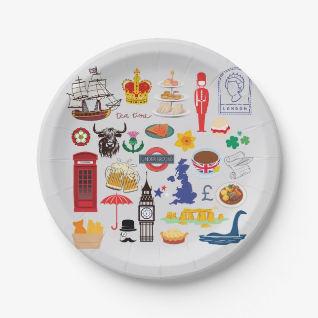 UK British Symbols Paper Plate (Front)