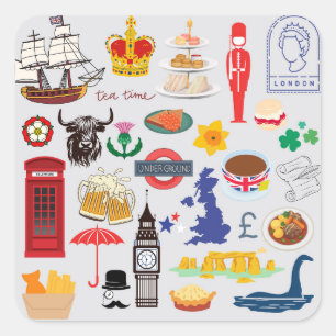 UK British Symbols Square Sticker
