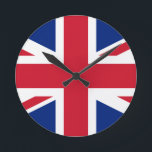 UK British Union Jack Flag Round Clock<br><div class="desc">National flag of Great Britain & Northern Ireland The United Kingdom flag, also known as the Union Jack or Union Flag, originated in 1801 with the union of Great Britain and Ireland. It consists of a combination of the flags of England, Scotland and Ireland, and has a 2:1 ratio (although...</div>