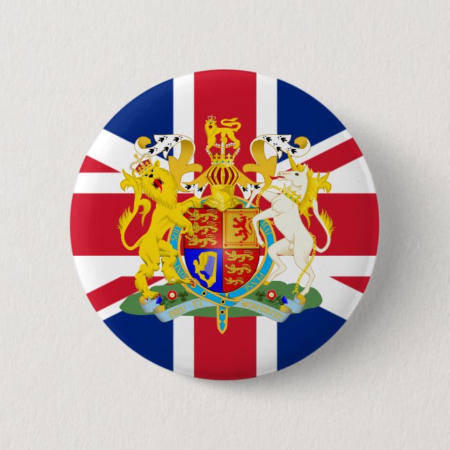UK Coat of Arms & Flag 6 Cm Round Badge (Front)