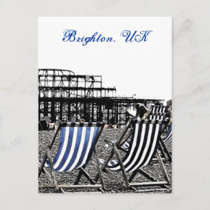 (UK) Empty Deckchairs, burnt Pier Postcard