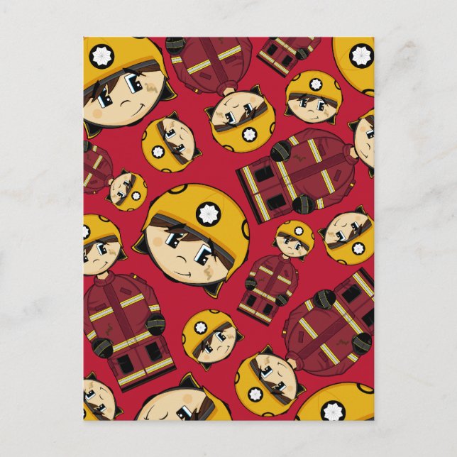 UK Firefighter Patterned Postcard (Front)