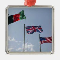 UK Flag between the Afghan and US flags