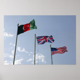 UK Flag between the Afghan and US flags Poster