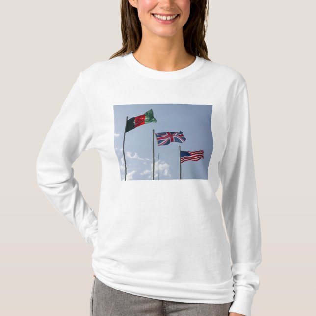 UK Flag between the Afghan and US flags T-Shirt (Front)