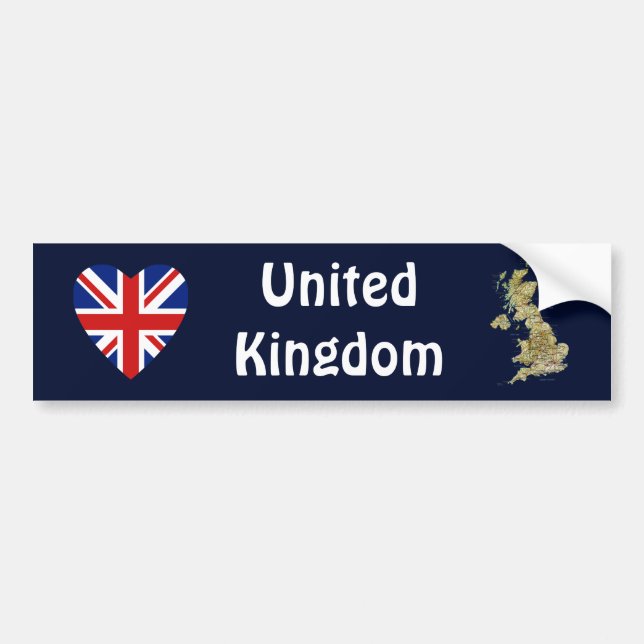 UK Flag Heart + Map Bumper Sticker (Front)