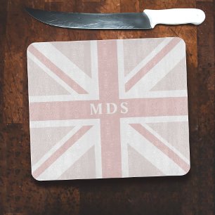 UK Flag Pink Union Jack Monogrammed Cutting Board